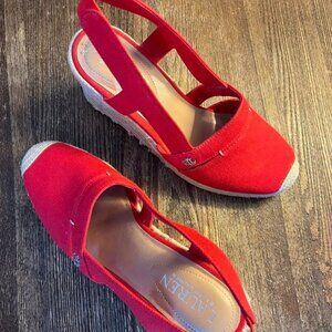 Red Ralph Lauren Penelope Wedge Espadrilles, Size 6.5, Never Worn